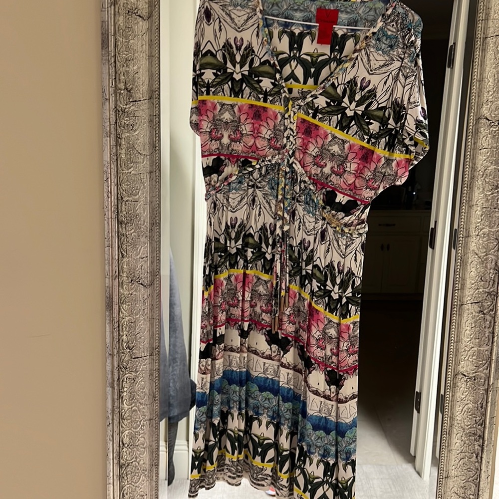 V Cristina rayon/spandex blend floral patterned short sleeve dress